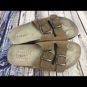Sonoma Tan Leather Slides Size 8